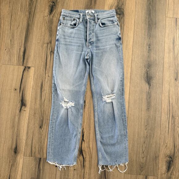 Re/Done 70s Stove Pipe Jeans Size 27 Light Destroyed Fray Hem Ankle Length EUC - Picture 1 of 9